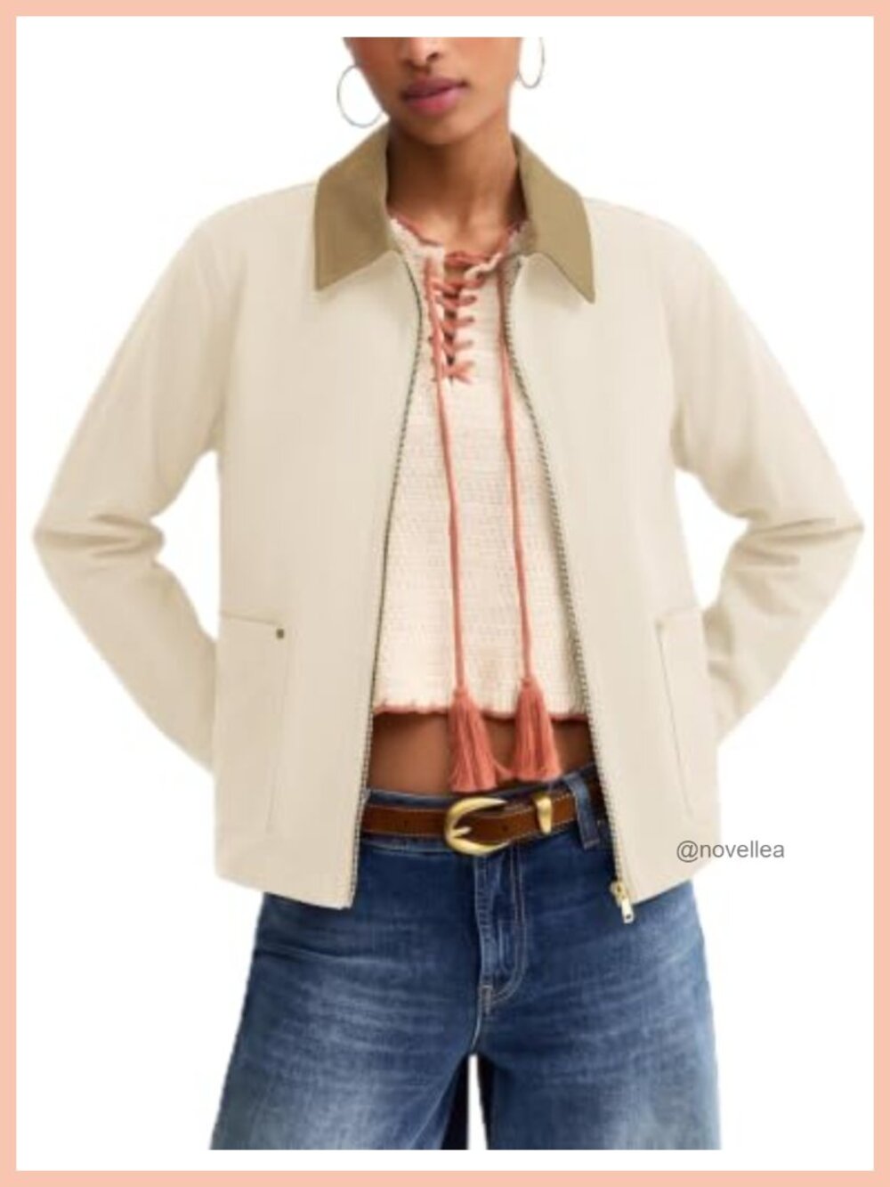 Womens Cropped Barn Jacket Zip Up Lightweight Casual Utility Coat